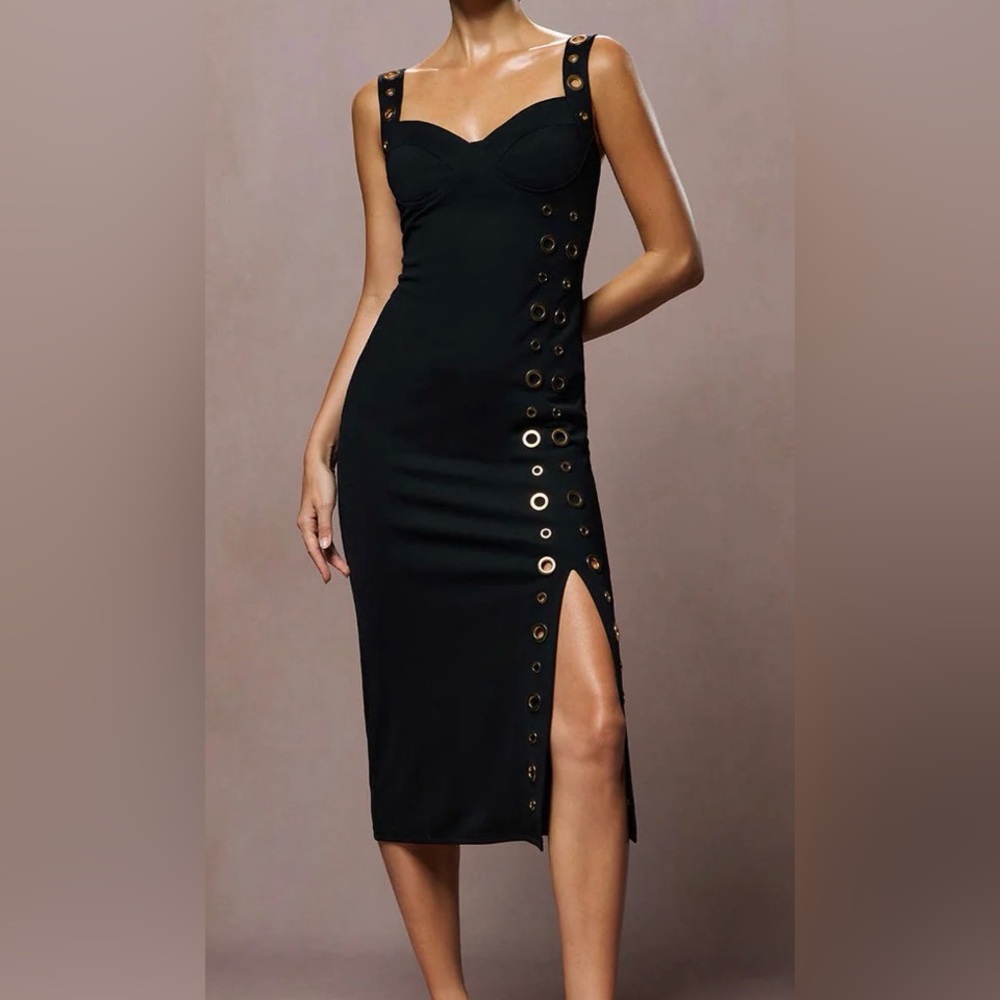 Micas Elegant Black Dress with Gold Accents